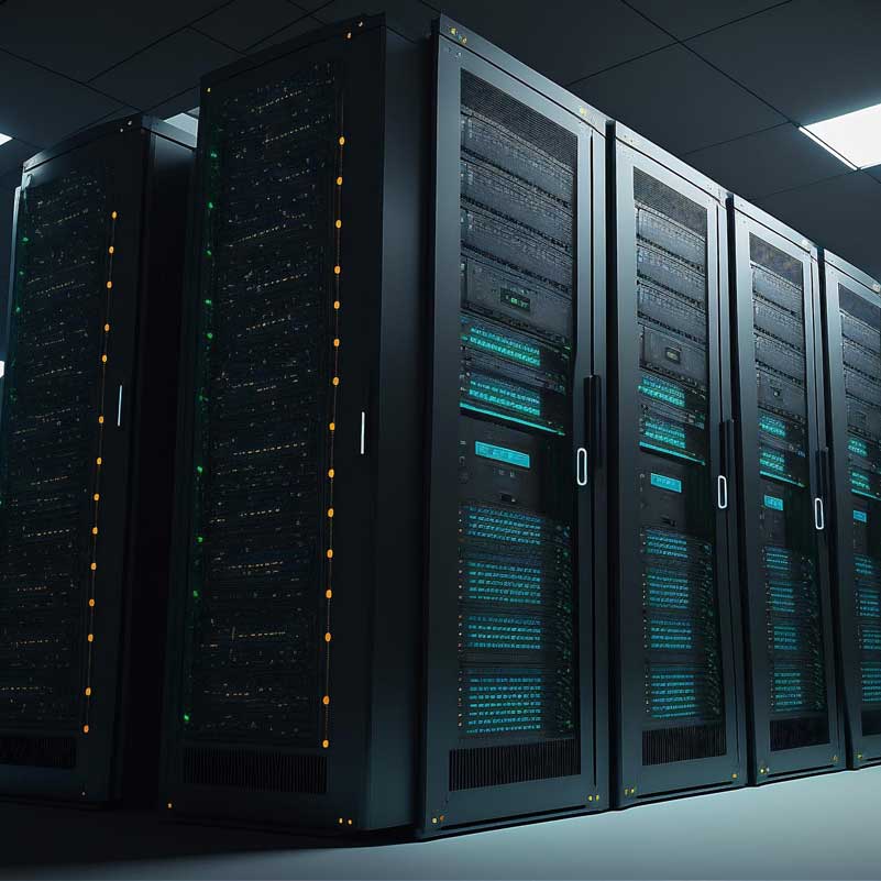 Rows of black server racks in a data center, representing a managed backup appliance.