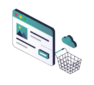 E-commerce website connected to cloud data, showing online shopping cart.