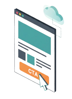 Website interface with cloud, cursor on CTA button