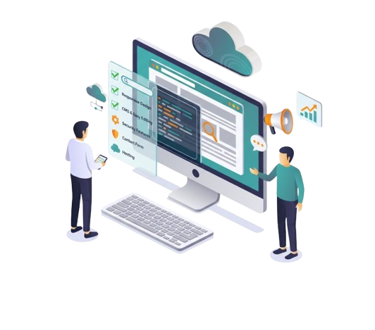 Web developers designing a website with responsive design and easy CMS editing.