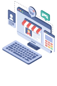 E-commerce website design showing online store, shopping cart, and payment interface on a computer.