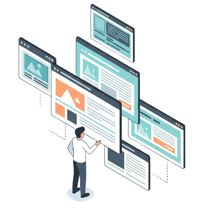 Man viewing multiple website pages, ideal for a design portfolio.